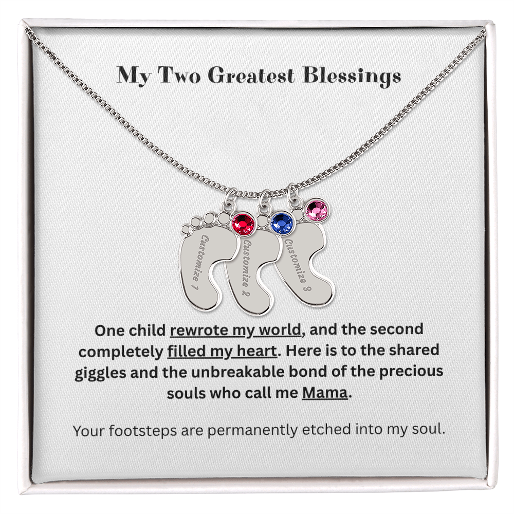 The "Two Children Family" Baby Feet Birthstone Necklace