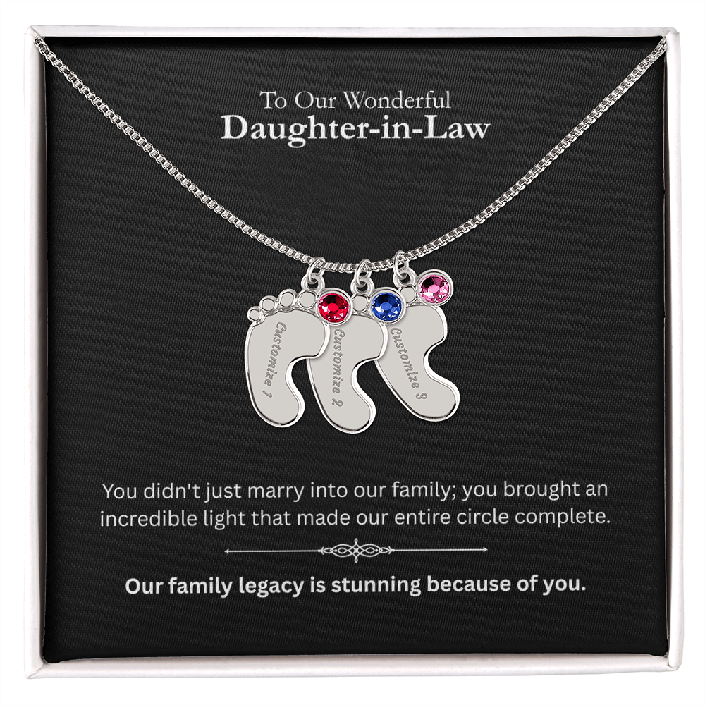 The "Daughter-in-Law Family" Baby Feet Birthstone Necklace