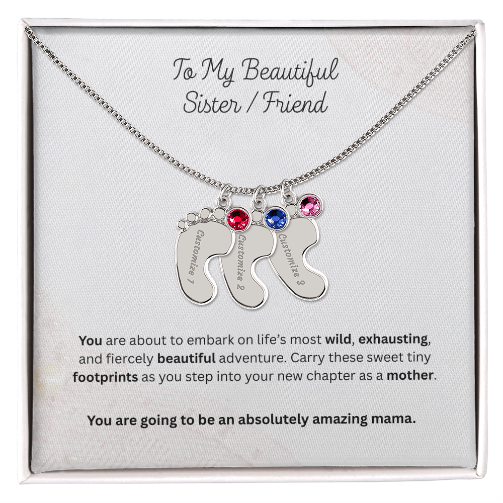 The "First-Time Mother" Baby Feet Birthstone Necklace