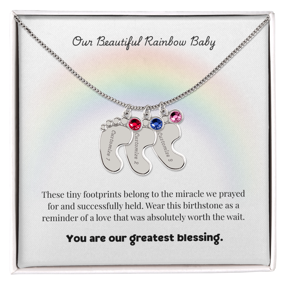 The "Rainbow Baby Blessing" Baby Feet Necklace