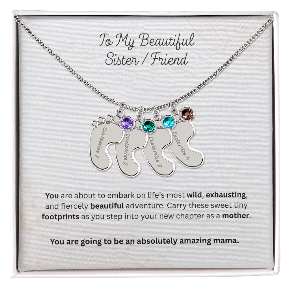 The "First-Time Mother" Baby Feet Birthstone Necklace