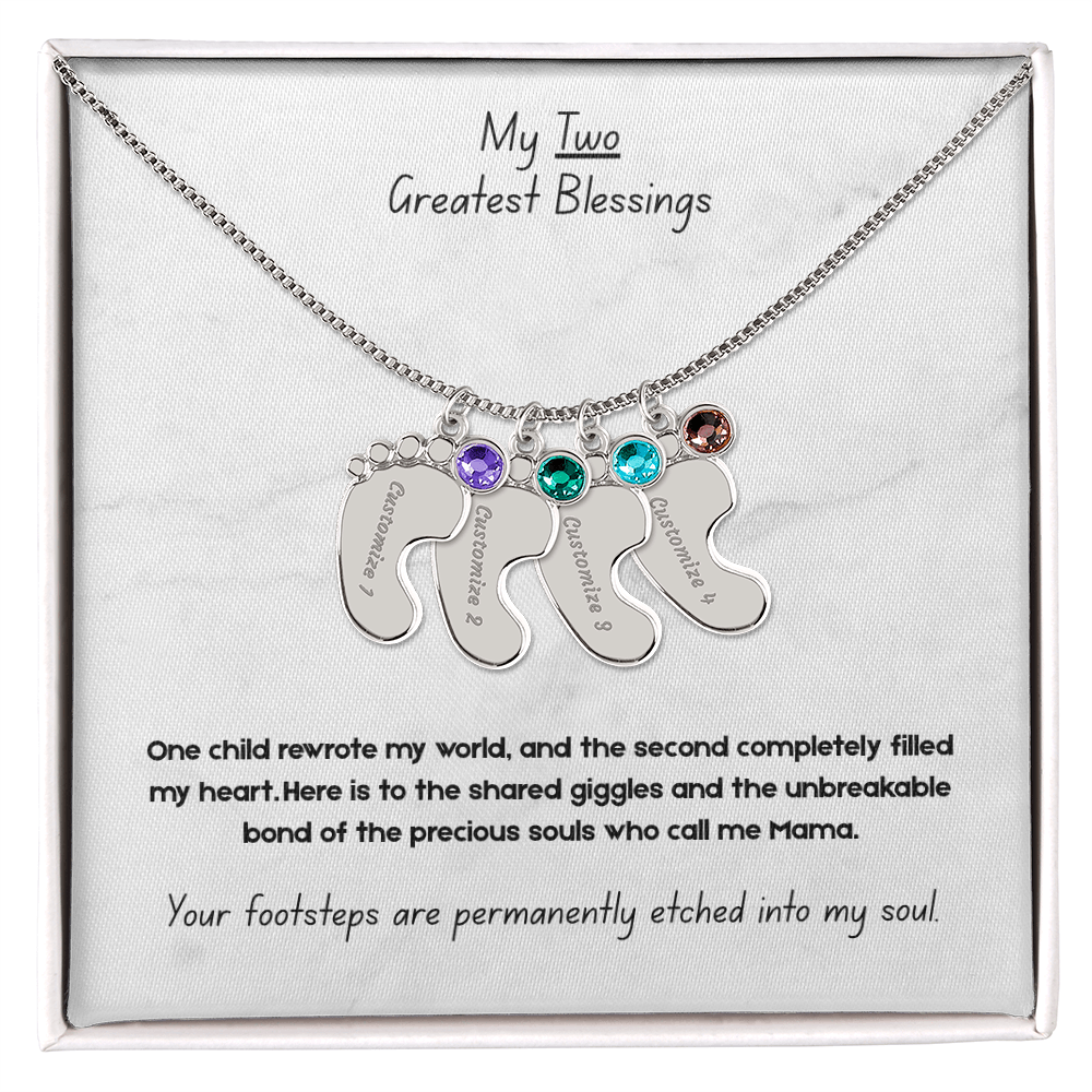 The "Two Children Family" Baby Feet Birthstone Necklace