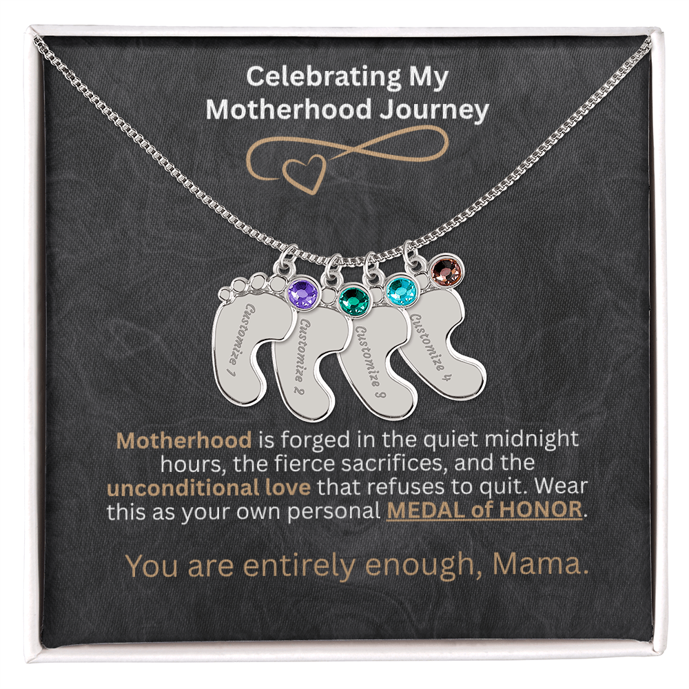 The "Motherhood Milestone" Baby Feet Birthstone Necklace