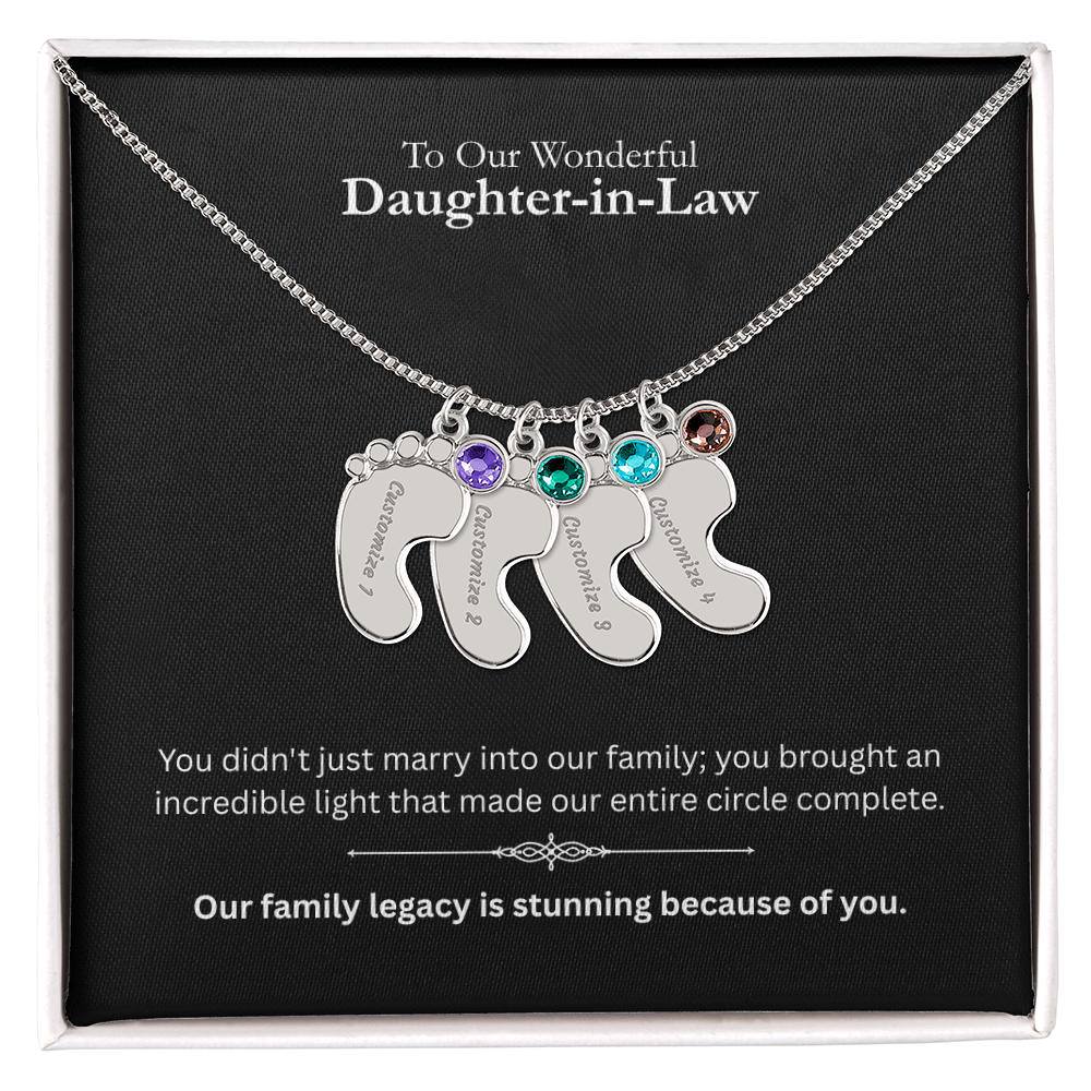 The "Daughter-in-Law Family" Baby Feet Birthstone Necklace