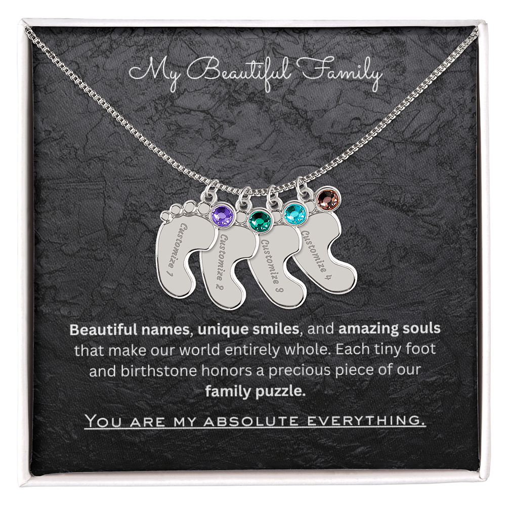 The "Three Children Trio" Baby Feet Birthstone Necklace