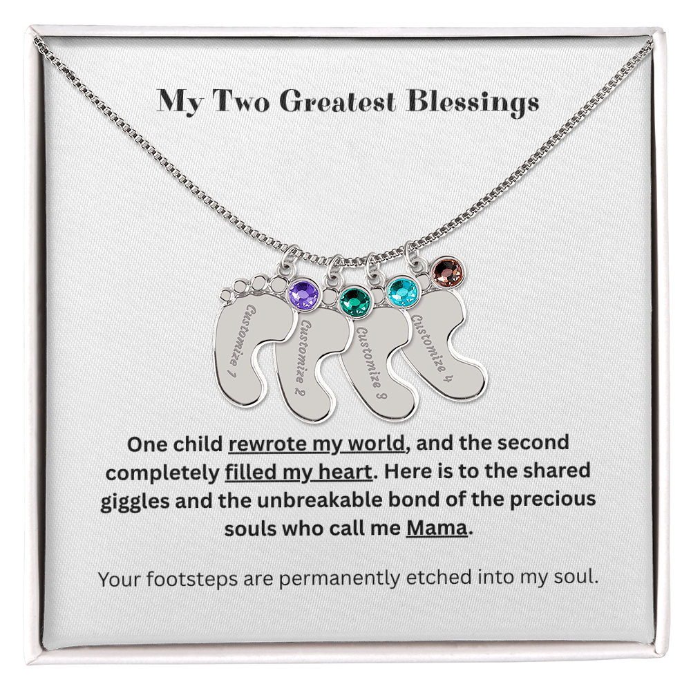 The "Two Children Family" Baby Feet Birthstone Necklace