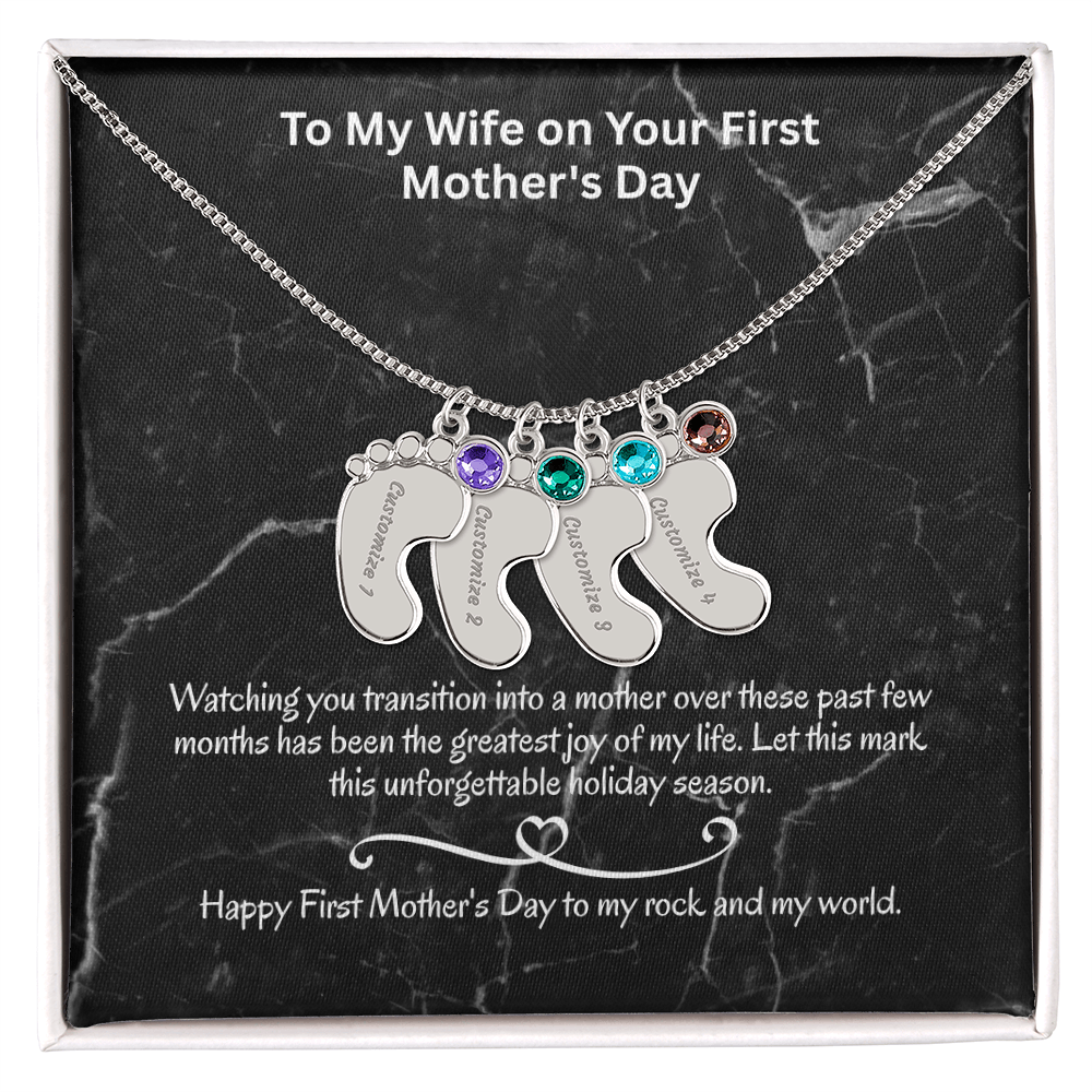 The "First Holiday Season" Baby Feet Birthstone Necklace