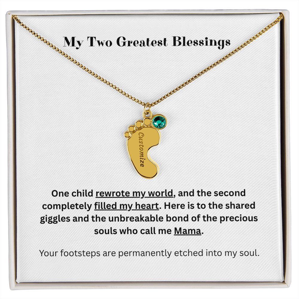 The "Two Children Family" Baby Feet Birthstone Necklace