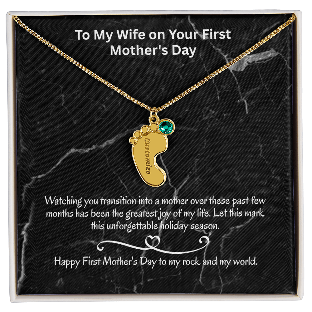 The "First Holiday Season" Baby Feet Birthstone Necklace