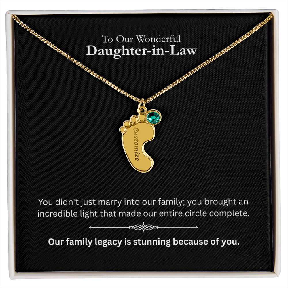 The "Daughter-in-Law Family" Baby Feet Birthstone Necklace