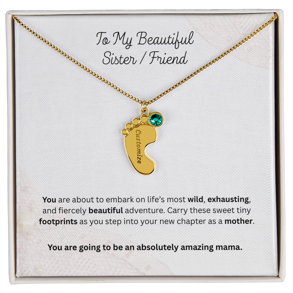 The "First-Time Mother" Baby Feet Birthstone Necklace