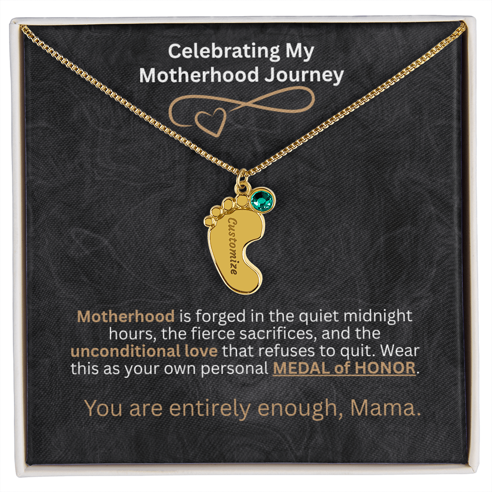 The "Motherhood Milestone" Baby Feet Birthstone Necklace