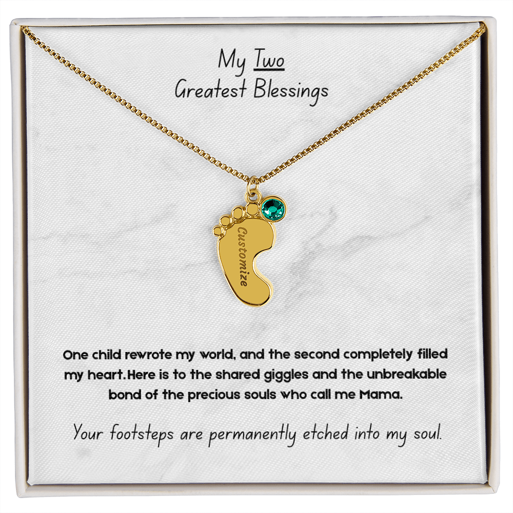 The "Two Children Family" Baby Feet Birthstone Necklace