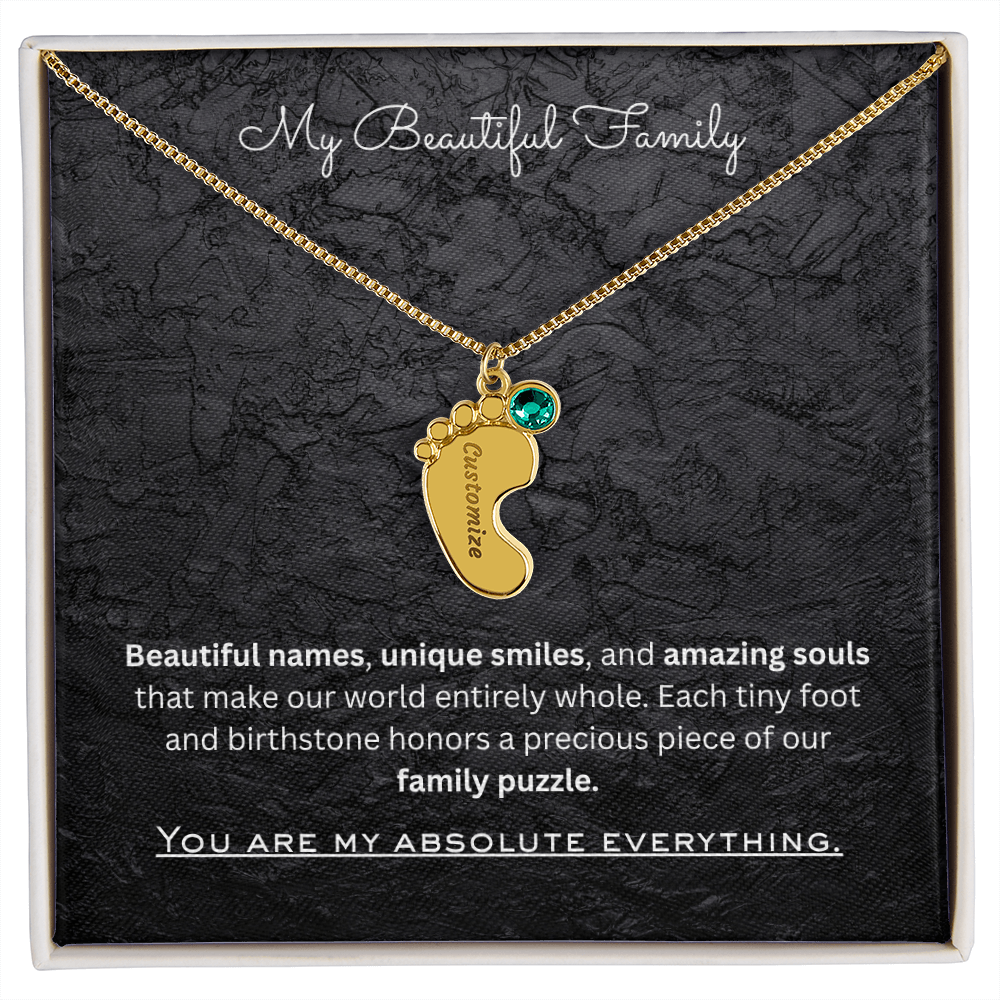 The "Three Children Trio" Baby Feet Birthstone Necklace