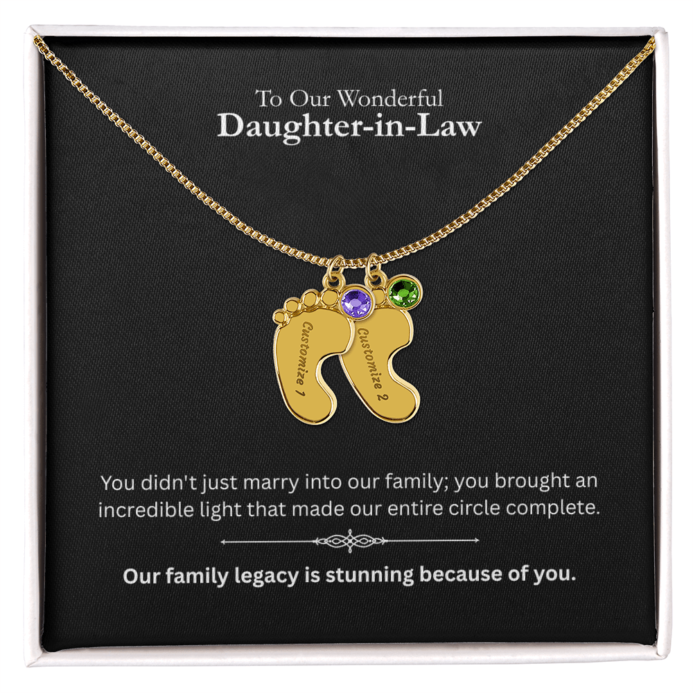 The "Daughter-in-Law Family" Baby Feet Birthstone Necklace