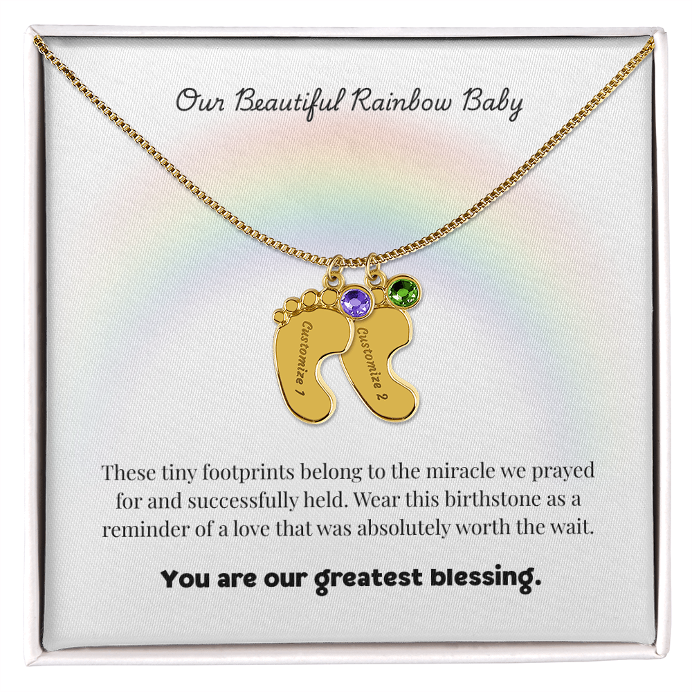 The "Rainbow Baby Blessing" Baby Feet Necklace