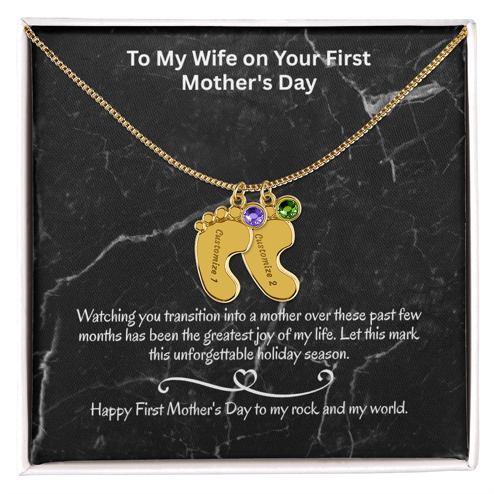 The "First Holiday Season" Baby Feet Birthstone Necklace
