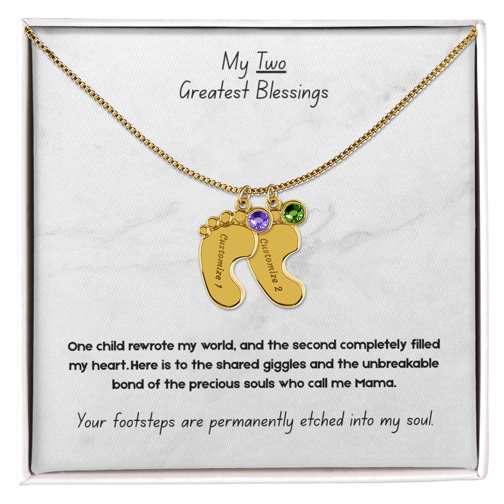 The "Two Children Family" Baby Feet Birthstone Necklace
