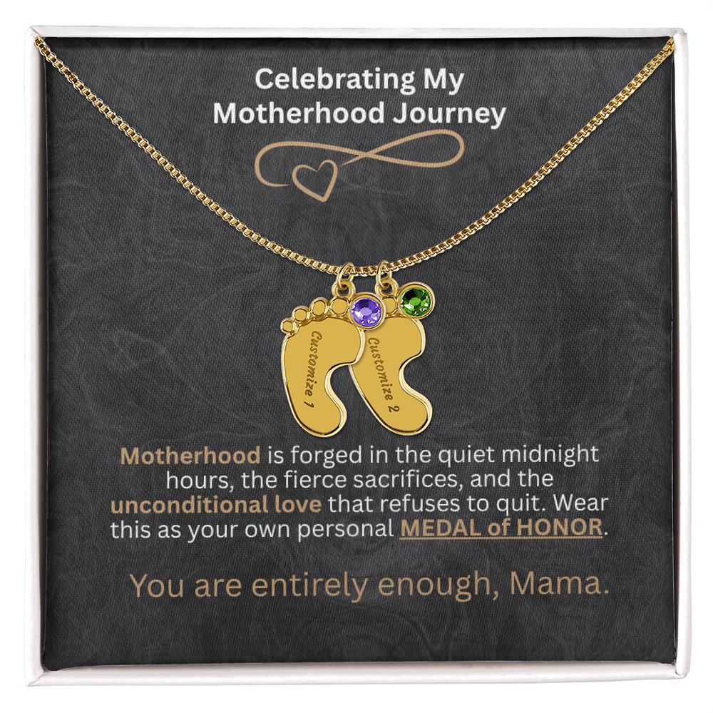 The "Motherhood Milestone" Baby Feet Birthstone Necklace
