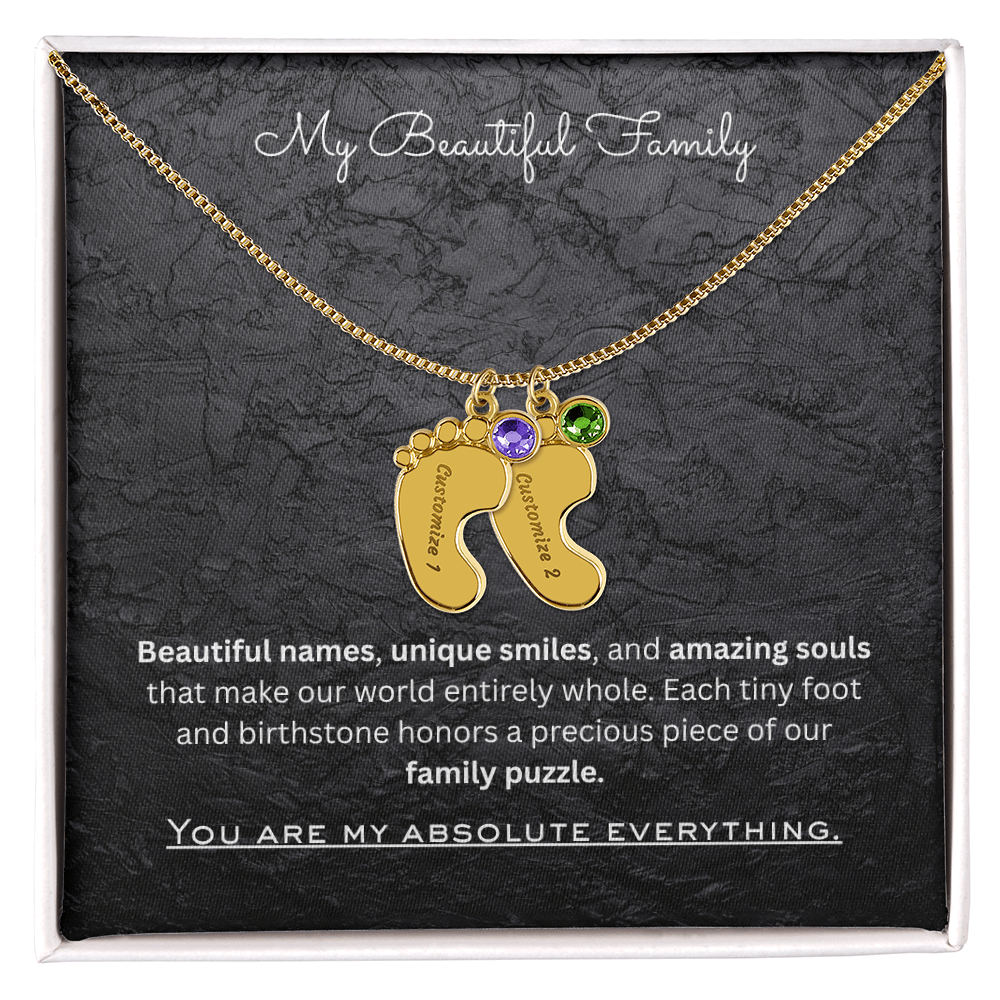 The "Three Children Trio" Baby Feet Birthstone Necklace
