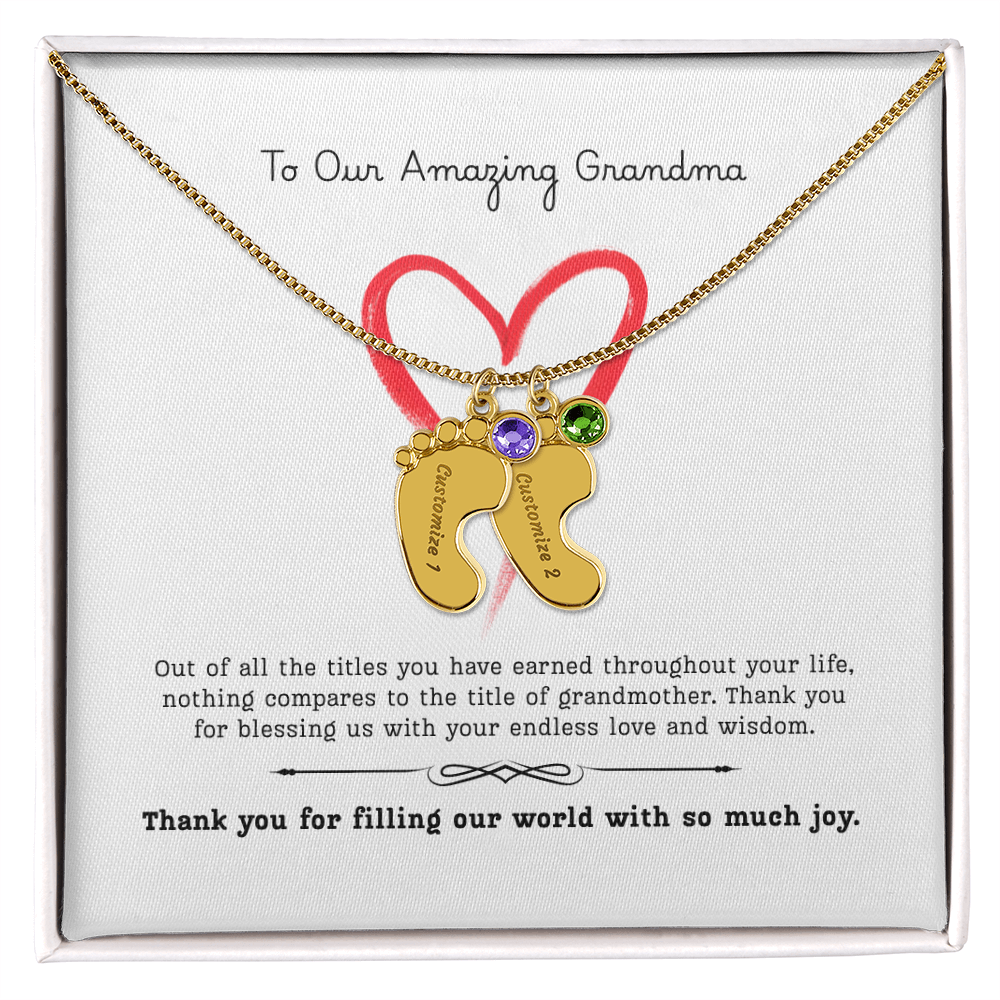 The "Grandmother's Legacy" Baby Feet Birthstone Necklace