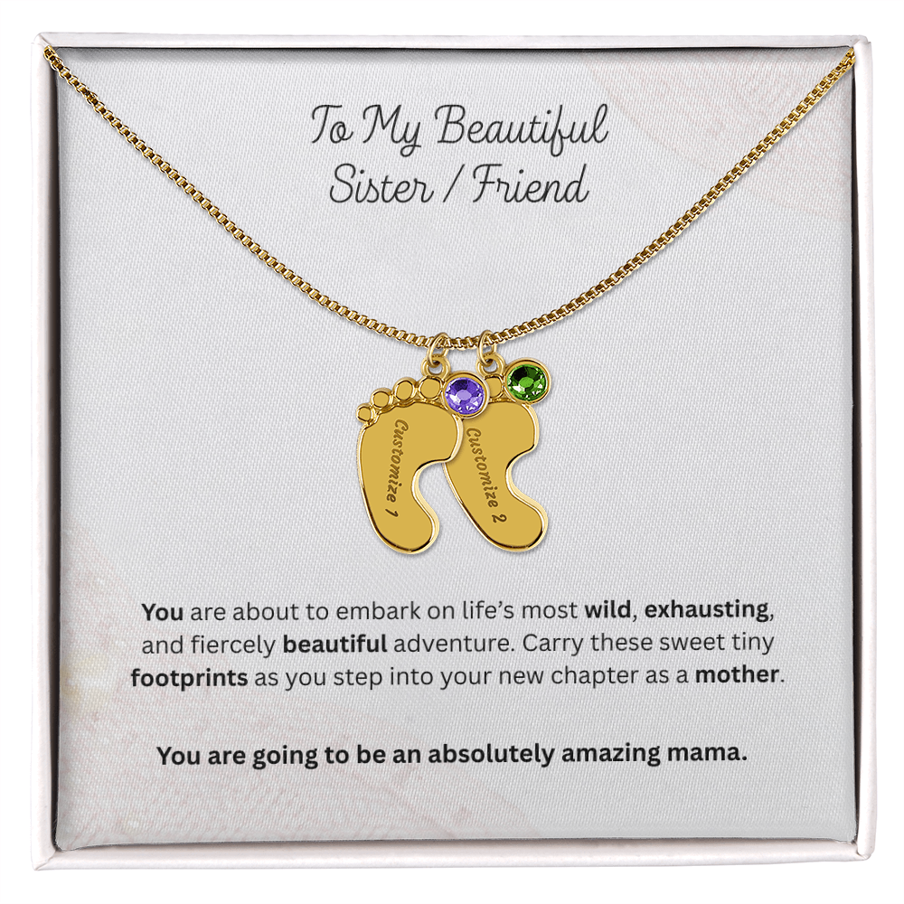 The "First-Time Mother" Baby Feet Birthstone Necklace