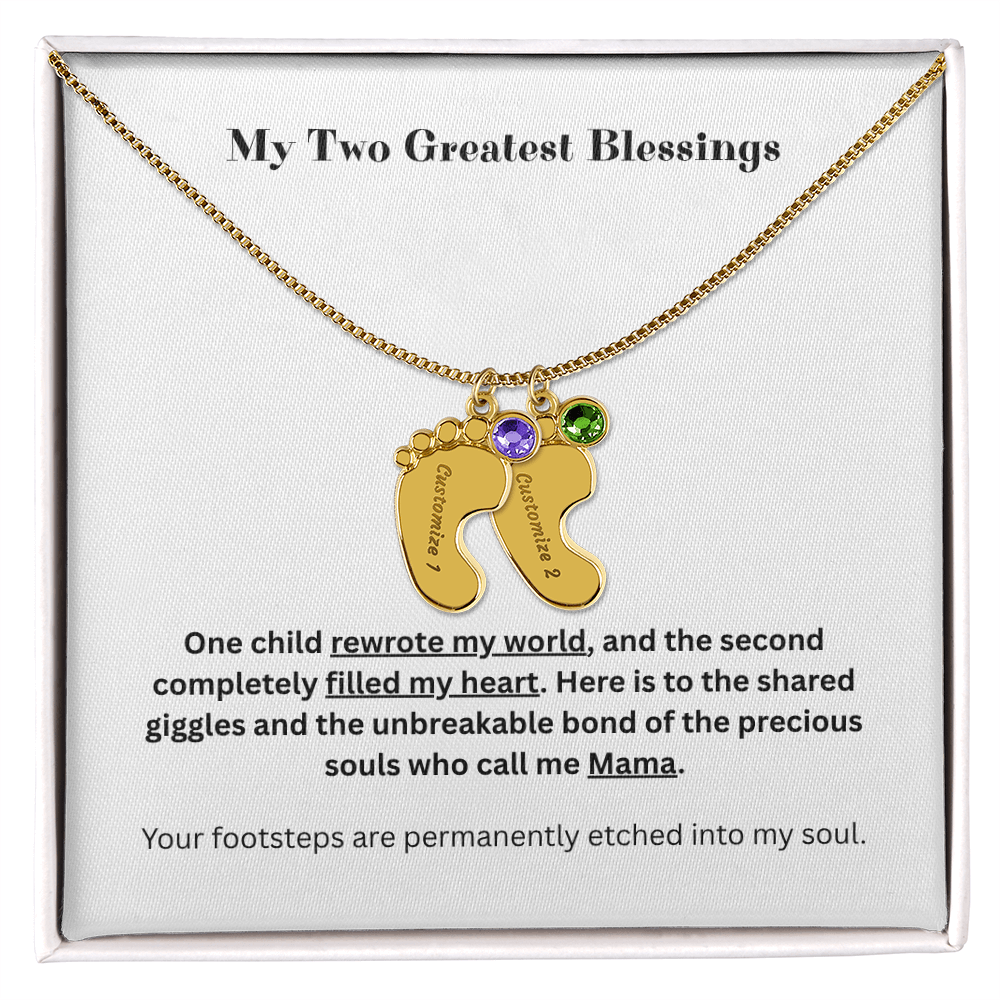 The "Two Children Family" Baby Feet Birthstone Necklace