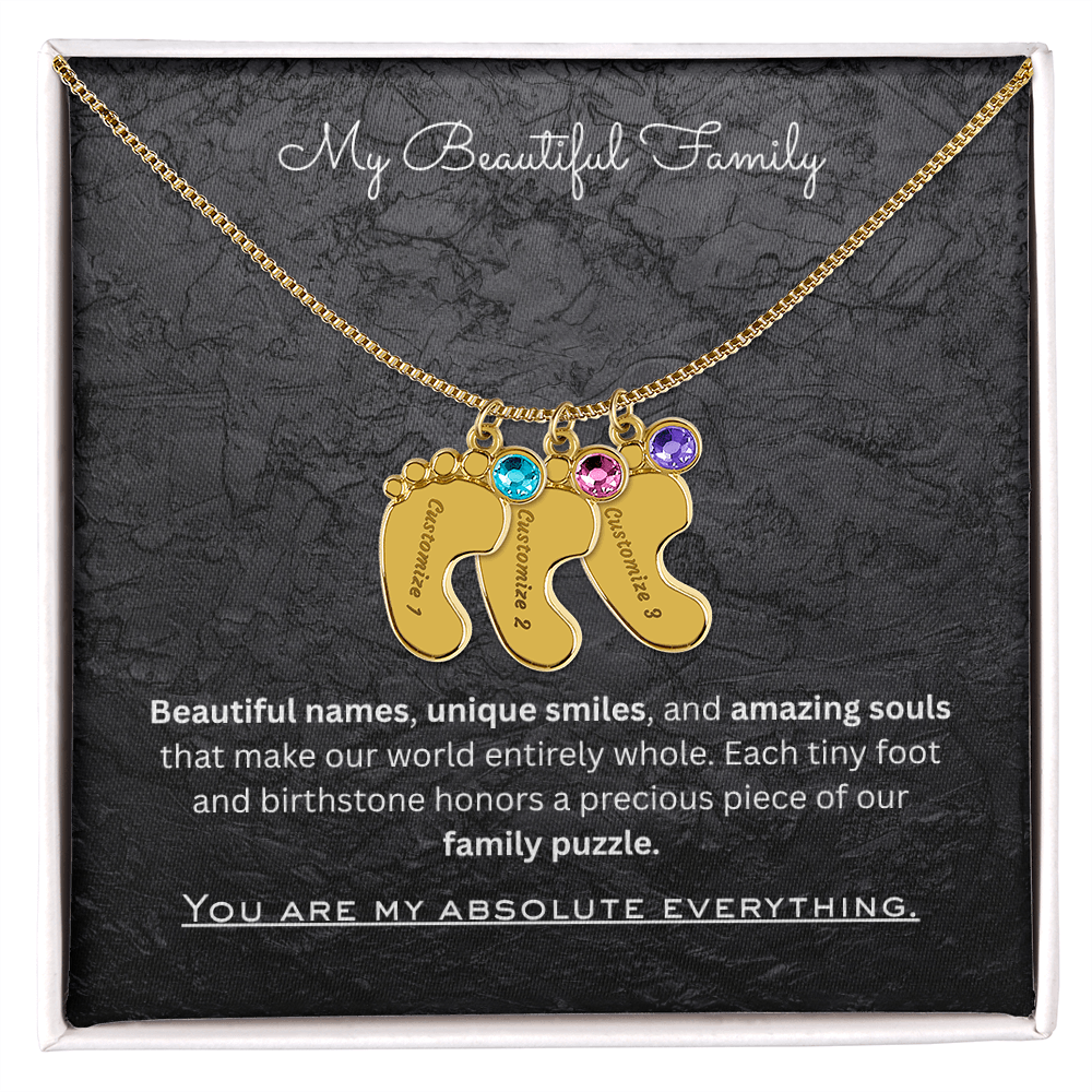 The "Three Children Trio" Baby Feet Birthstone Necklace