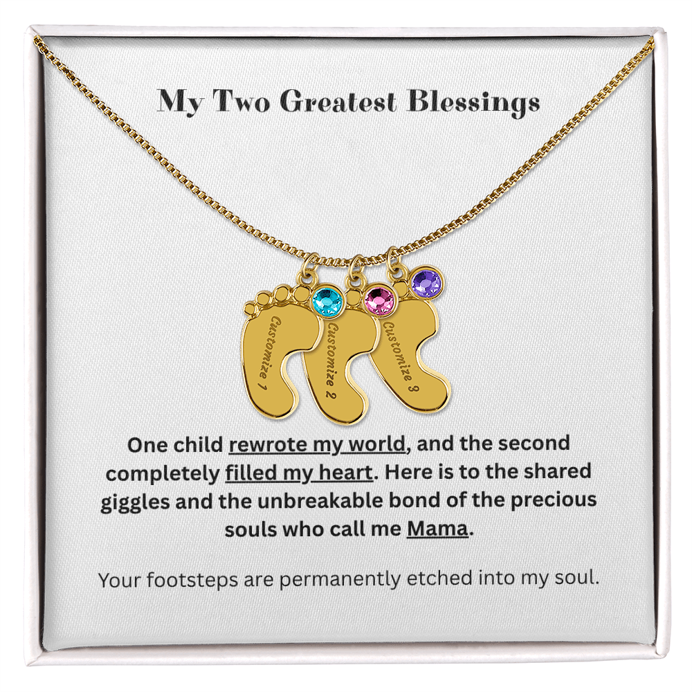 The "Two Children Family" Baby Feet Birthstone Necklace