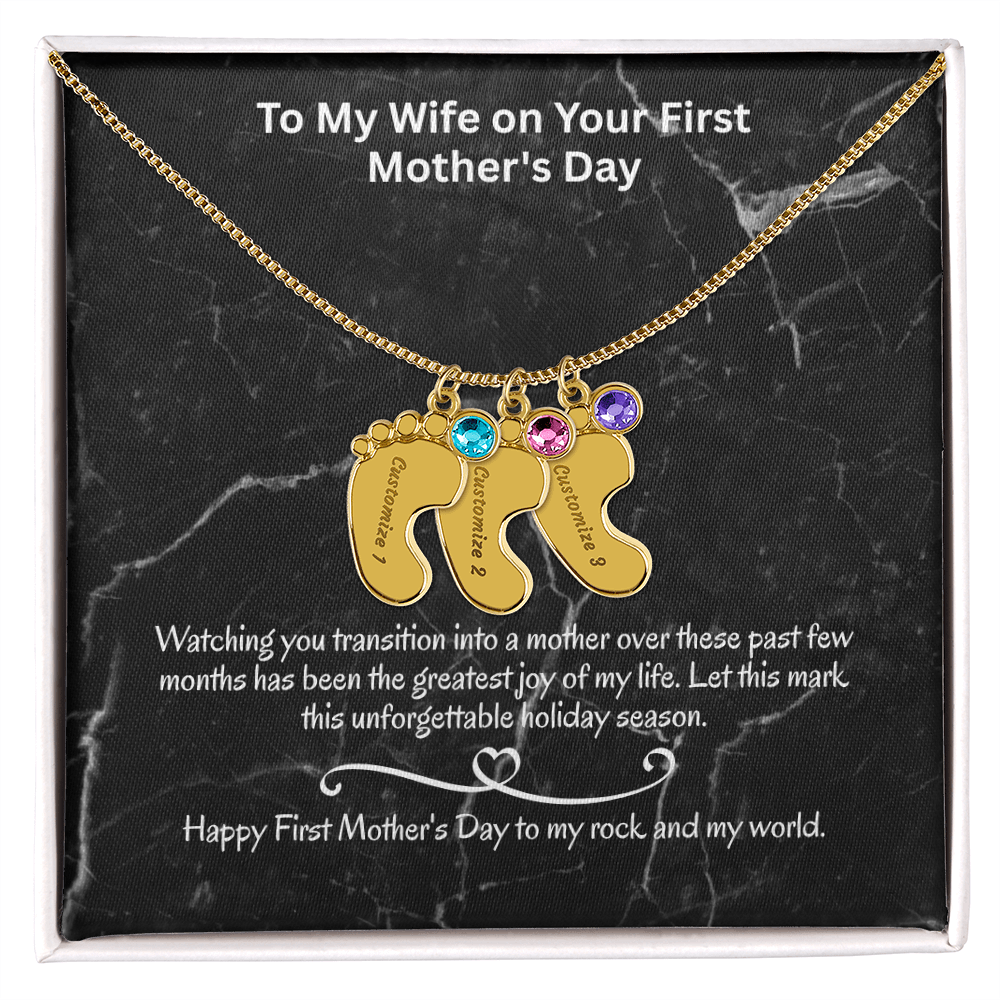 The "First Holiday Season" Baby Feet Birthstone Necklace
