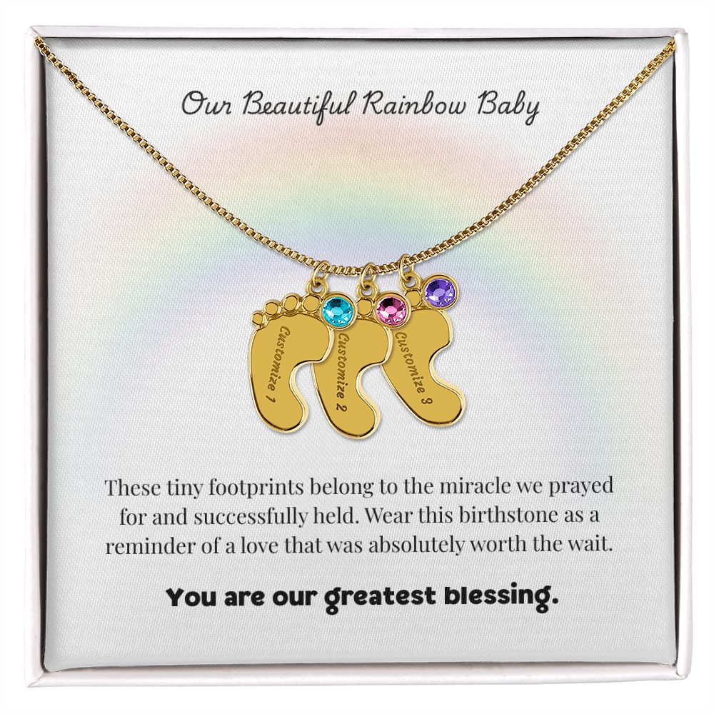 The "Rainbow Baby Blessing" Baby Feet Necklace