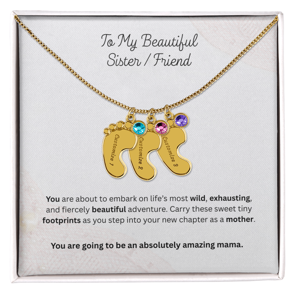 The "First-Time Mother" Baby Feet Birthstone Necklace