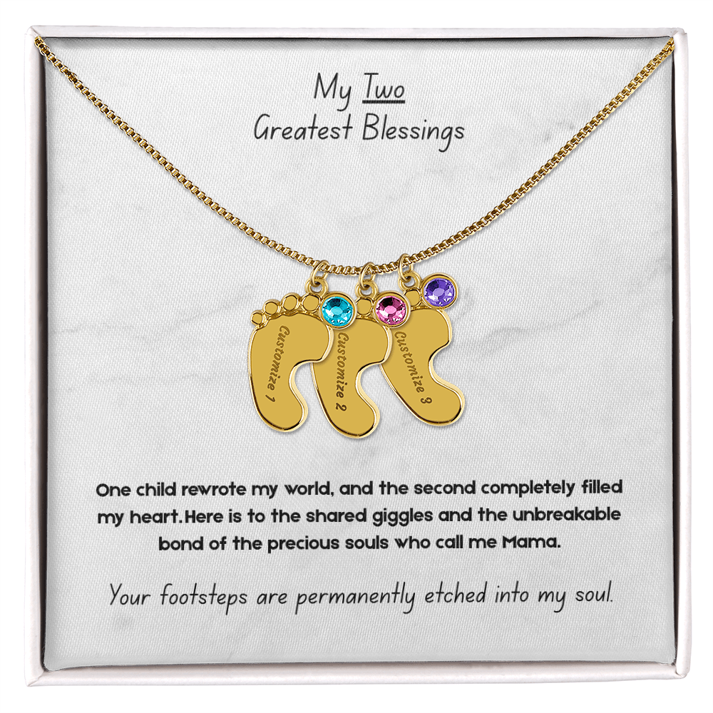 The "Two Children Family" Baby Feet Birthstone Necklace