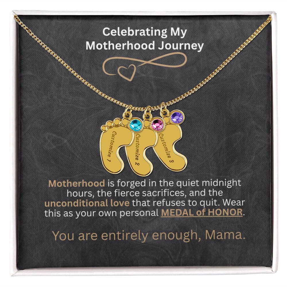 The "Motherhood Milestone" Baby Feet Birthstone Necklace