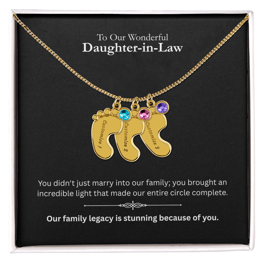 The "Daughter-in-Law Family" Baby Feet Birthstone Necklace