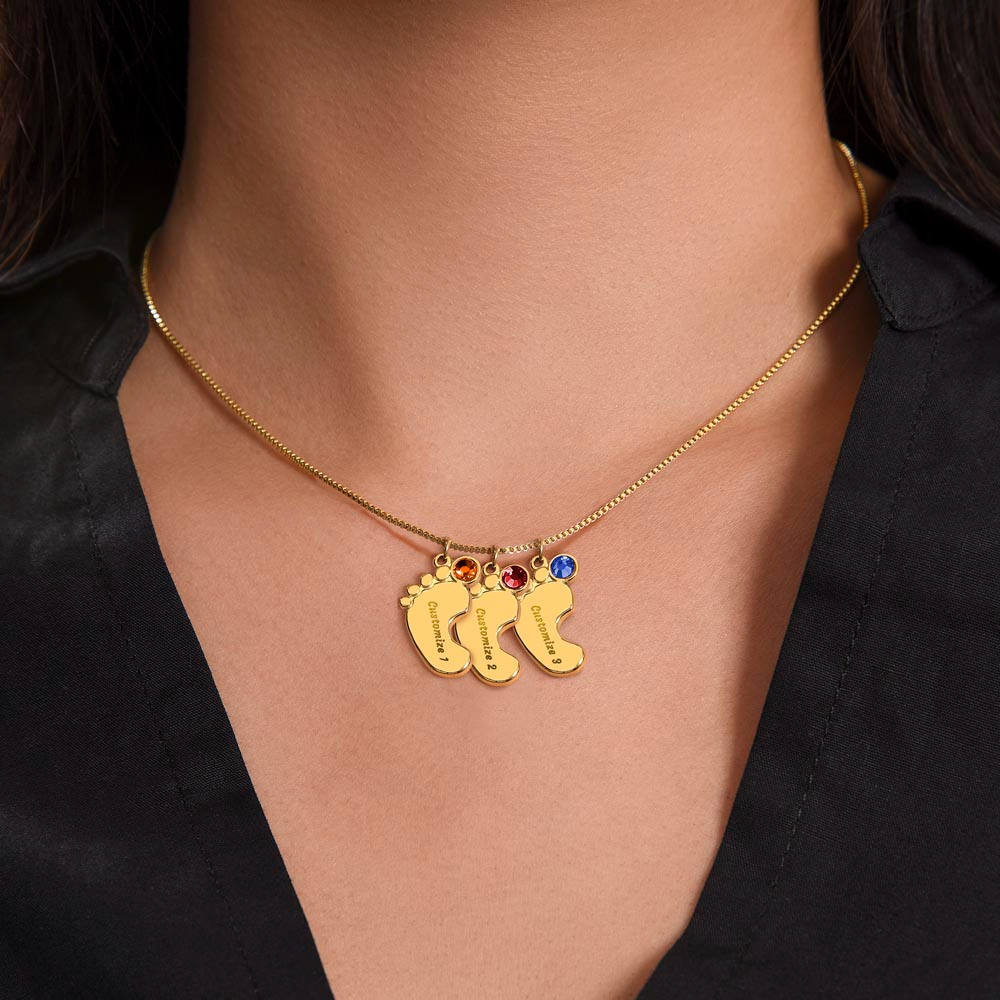 The "First Holiday Season" Baby Feet Birthstone Necklace