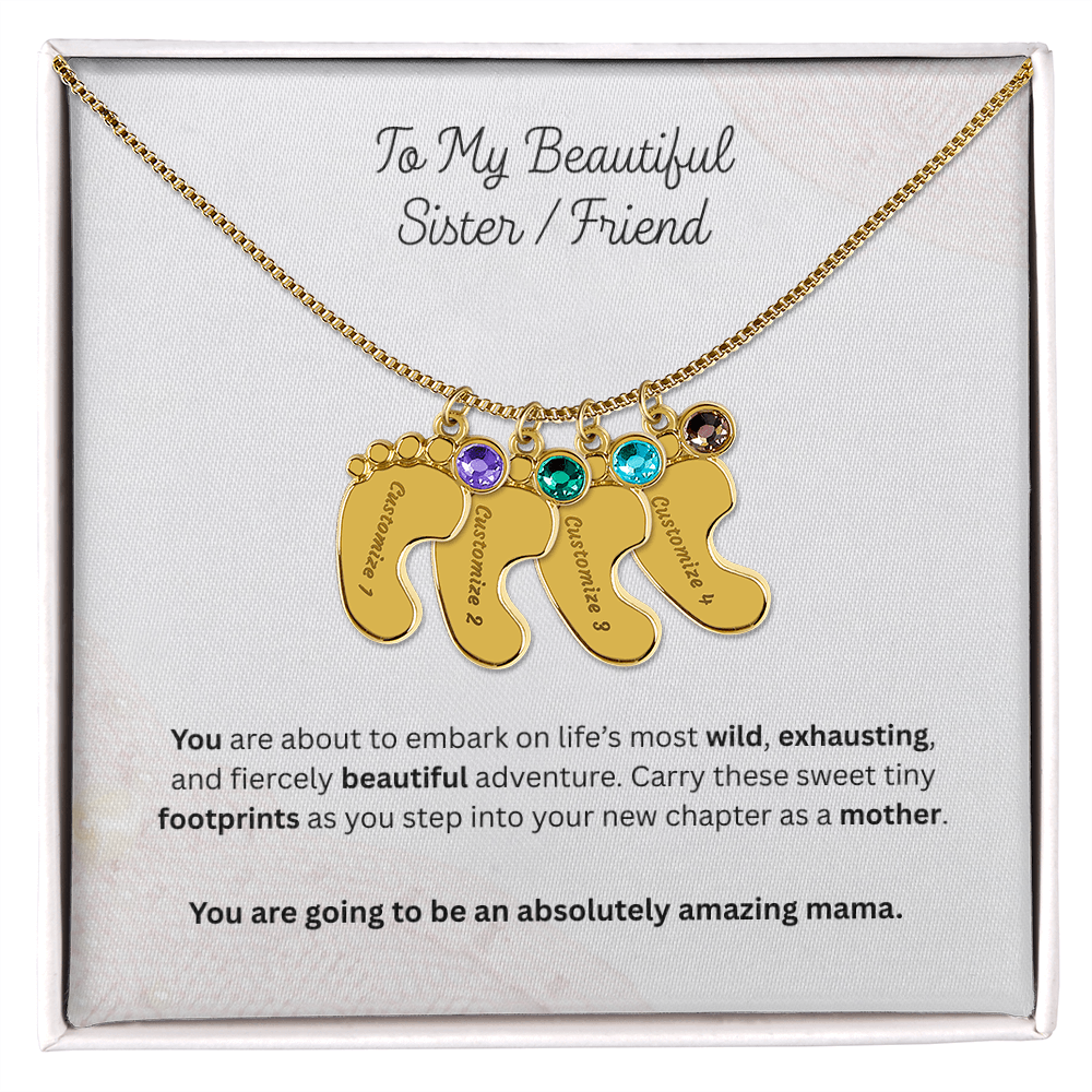 The "First-Time Mother" Baby Feet Birthstone Necklace