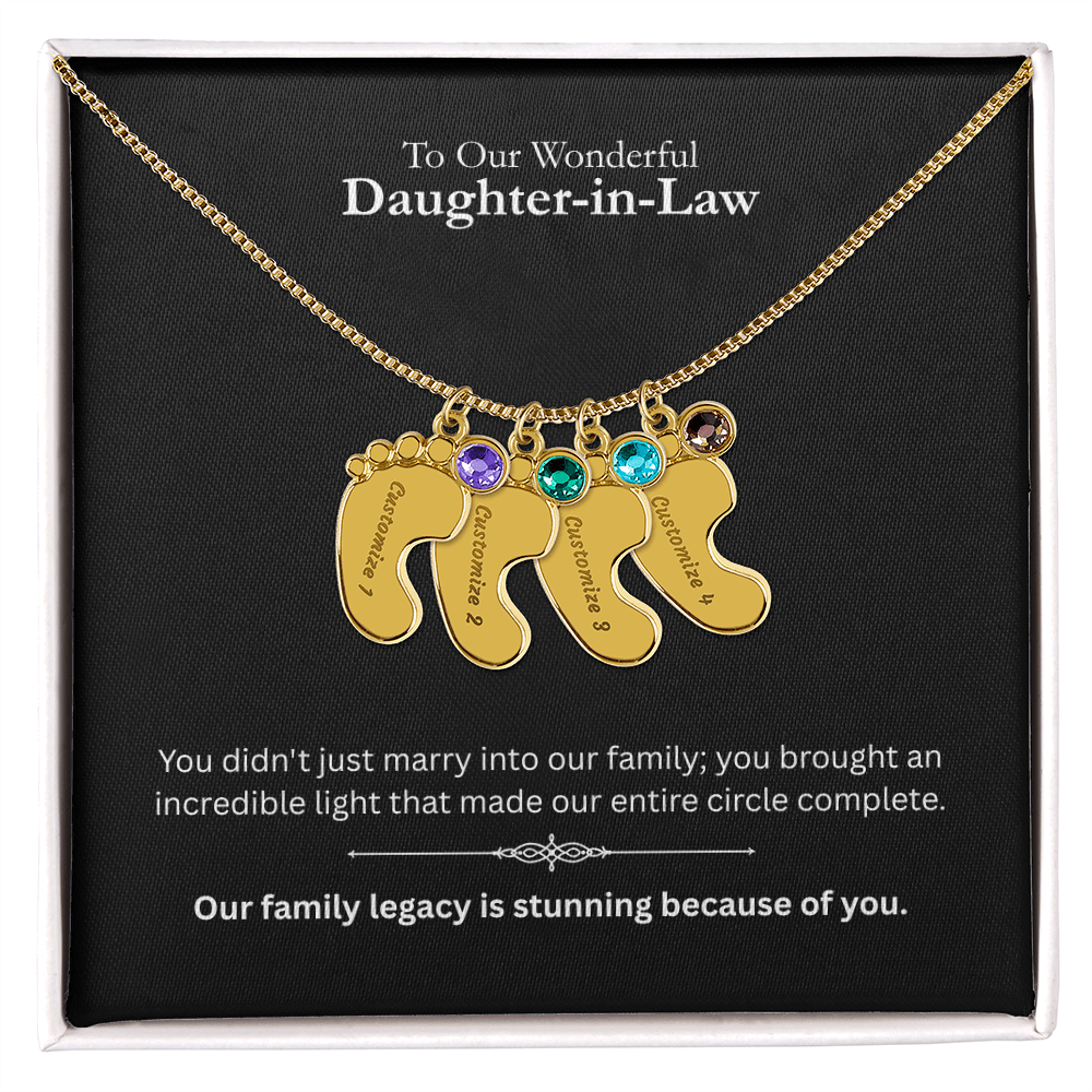 The "Daughter-in-Law Family" Baby Feet Birthstone Necklace