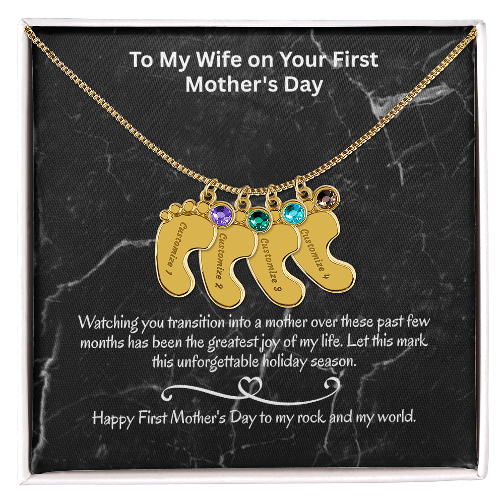 The "First Holiday Season" Baby Feet Birthstone Necklace