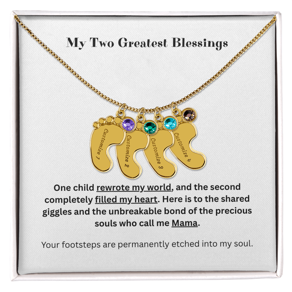 The "Two Children Family" Baby Feet Birthstone Necklace