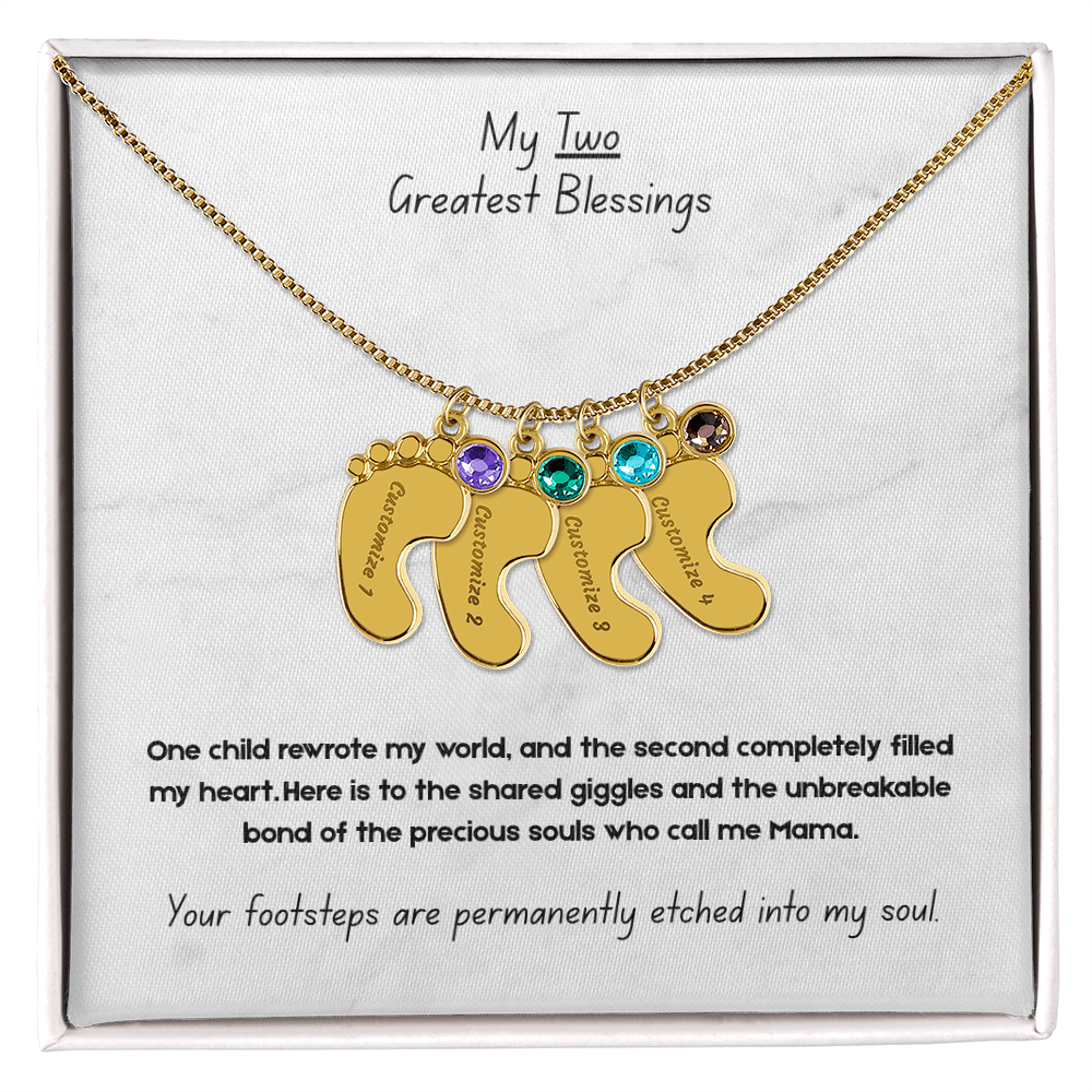 The "Two Children Family" Baby Feet Birthstone Necklace