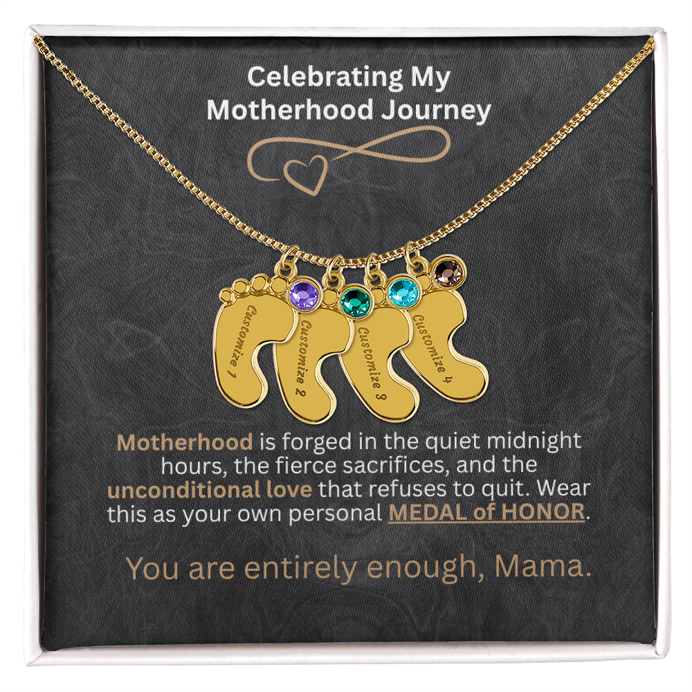 The "Motherhood Milestone" Baby Feet Birthstone Necklace
