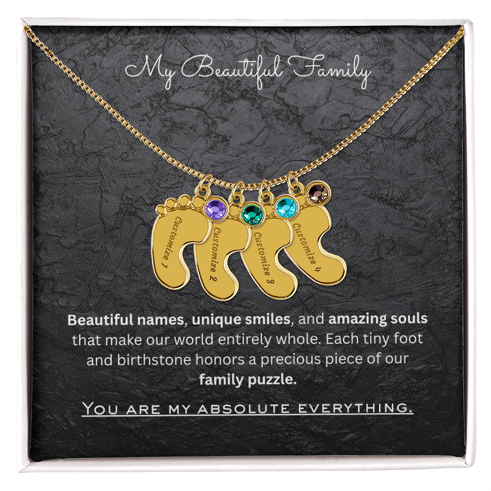 The "Three Children Trio" Baby Feet Birthstone Necklace