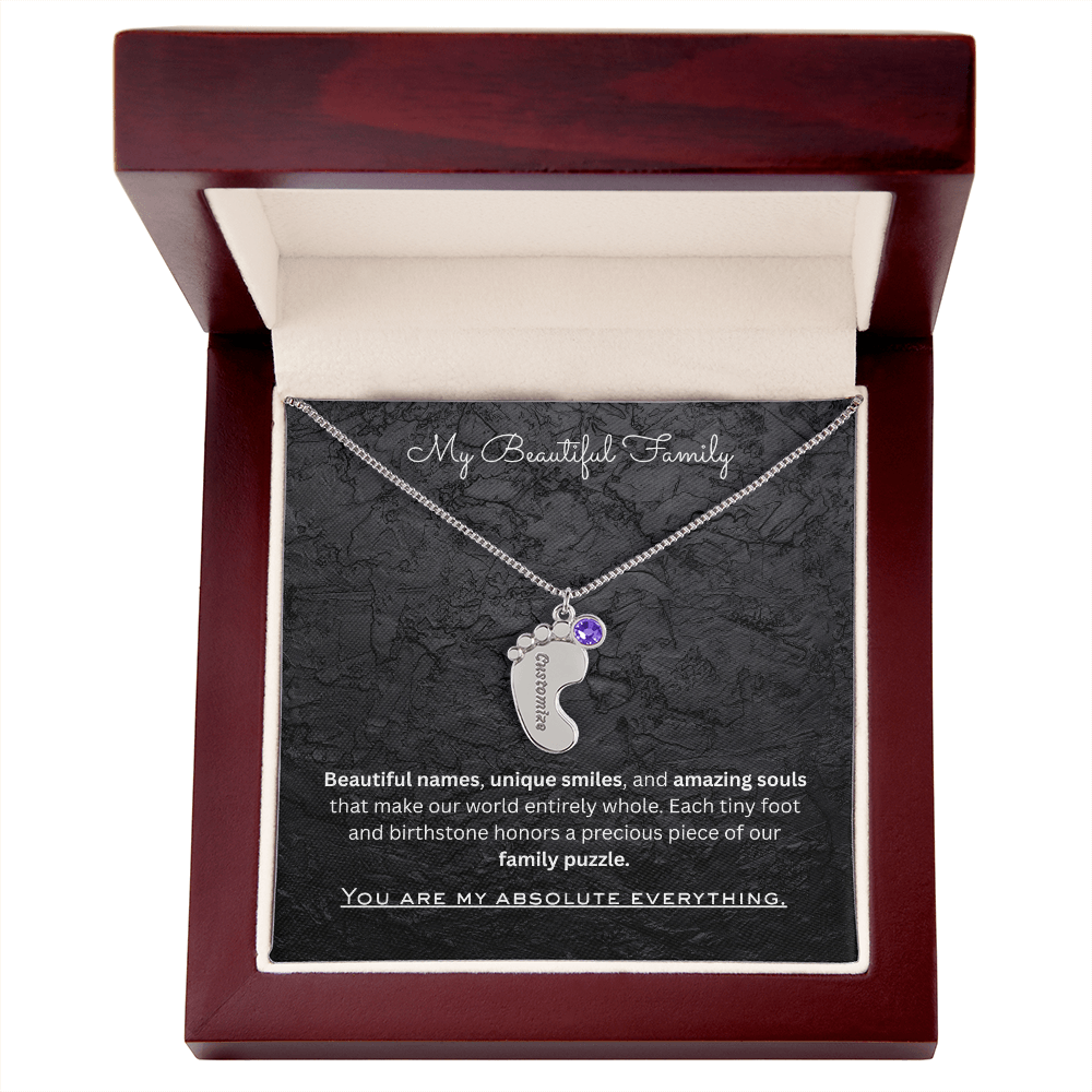 The "Three Children Trio" Baby Feet Birthstone Necklace