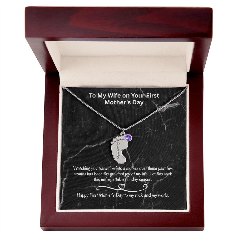 The "First Holiday Season" Baby Feet Birthstone Necklace