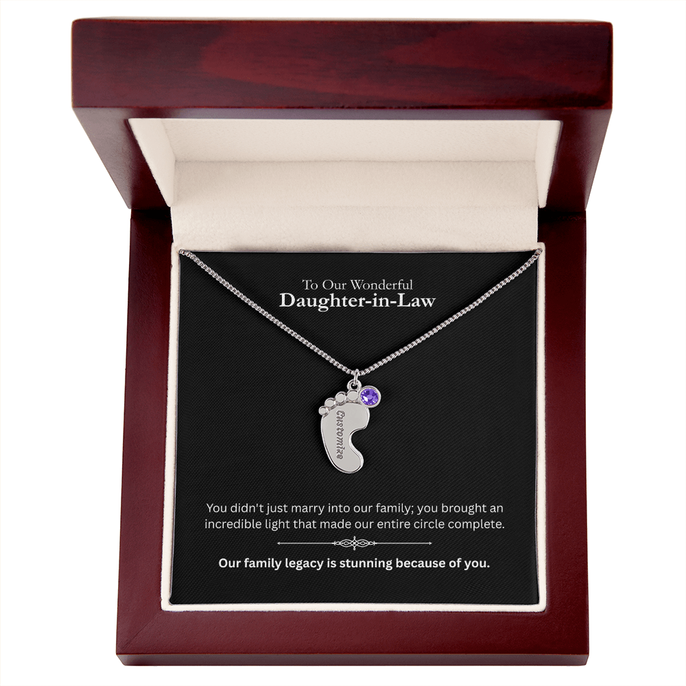 The "Daughter-in-Law Family" Baby Feet Birthstone Necklace