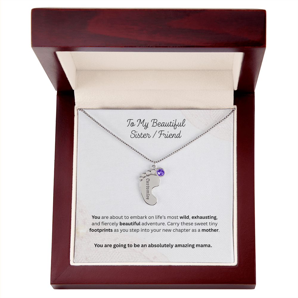 The "First-Time Mother" Baby Feet Birthstone Necklace