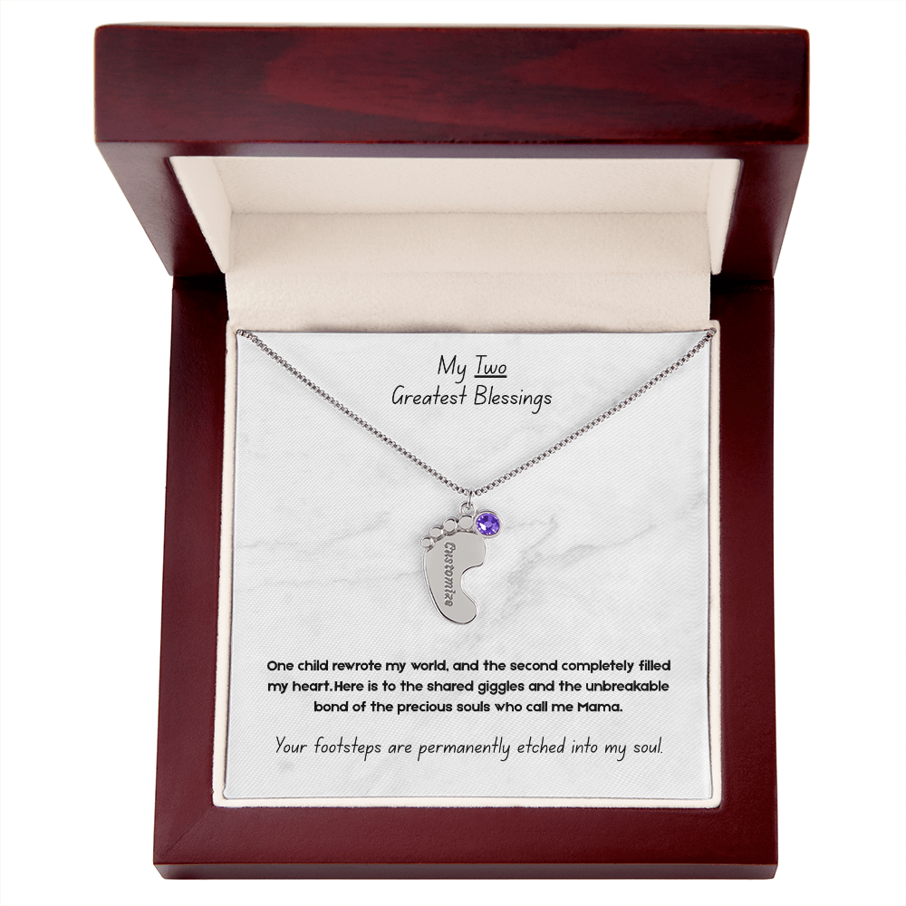 The "Two Children Family" Baby Feet Birthstone Necklace