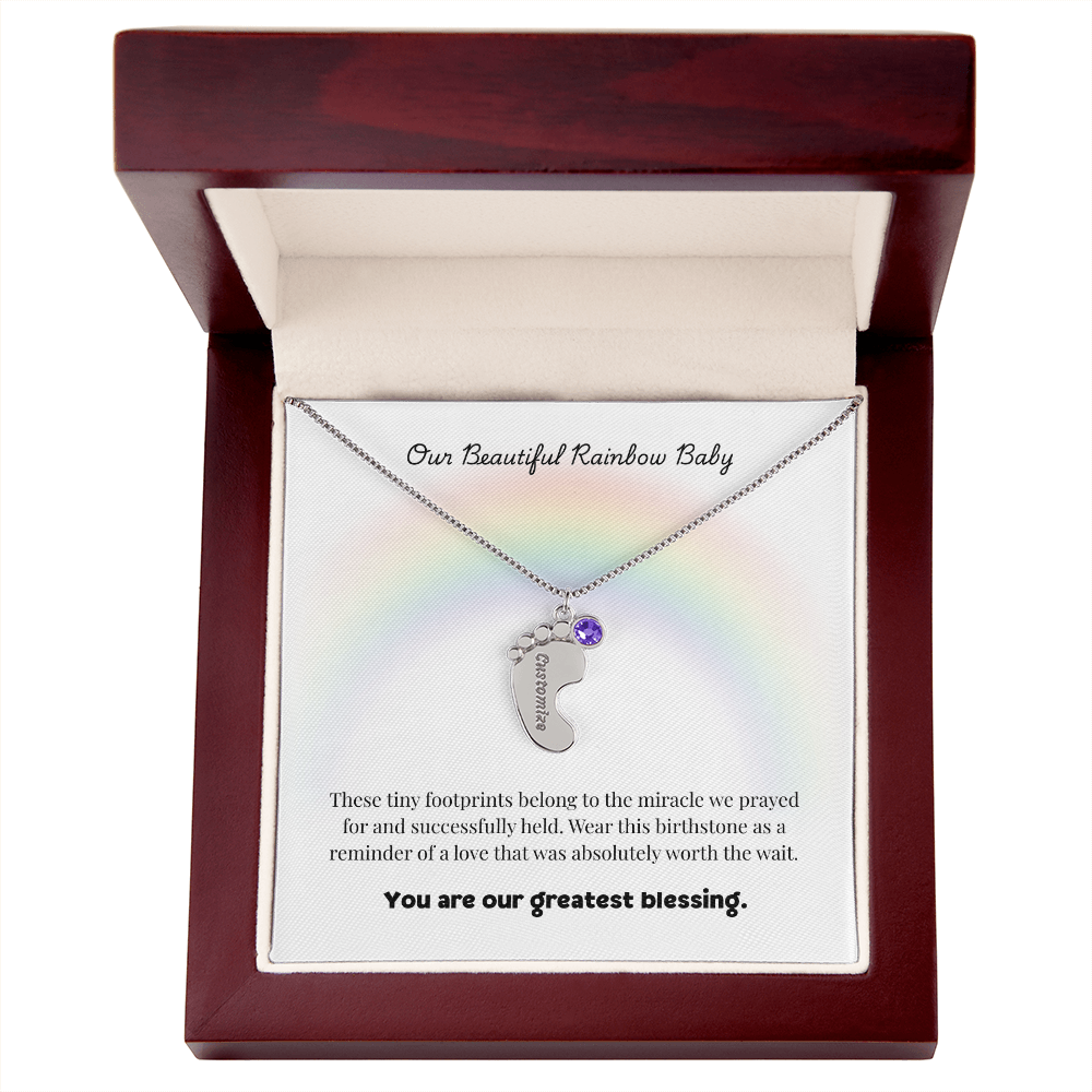 The "Rainbow Baby Blessing" Baby Feet Necklace