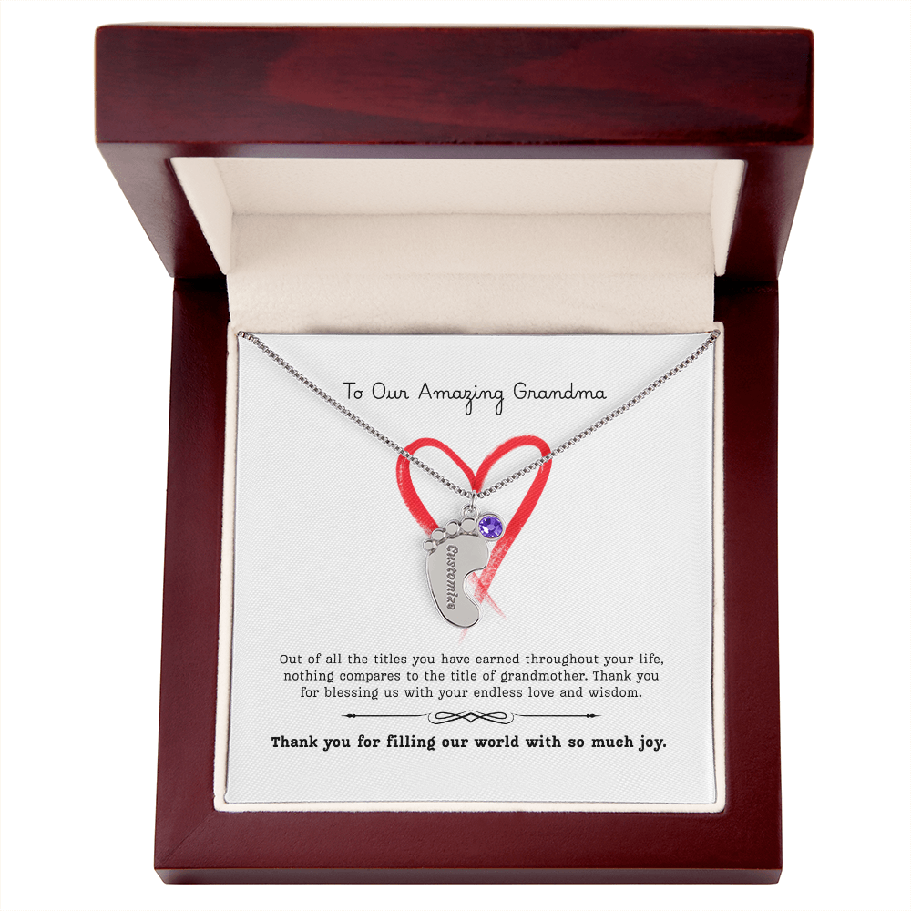 The "Grandmother's Legacy" Baby Feet Birthstone Necklace